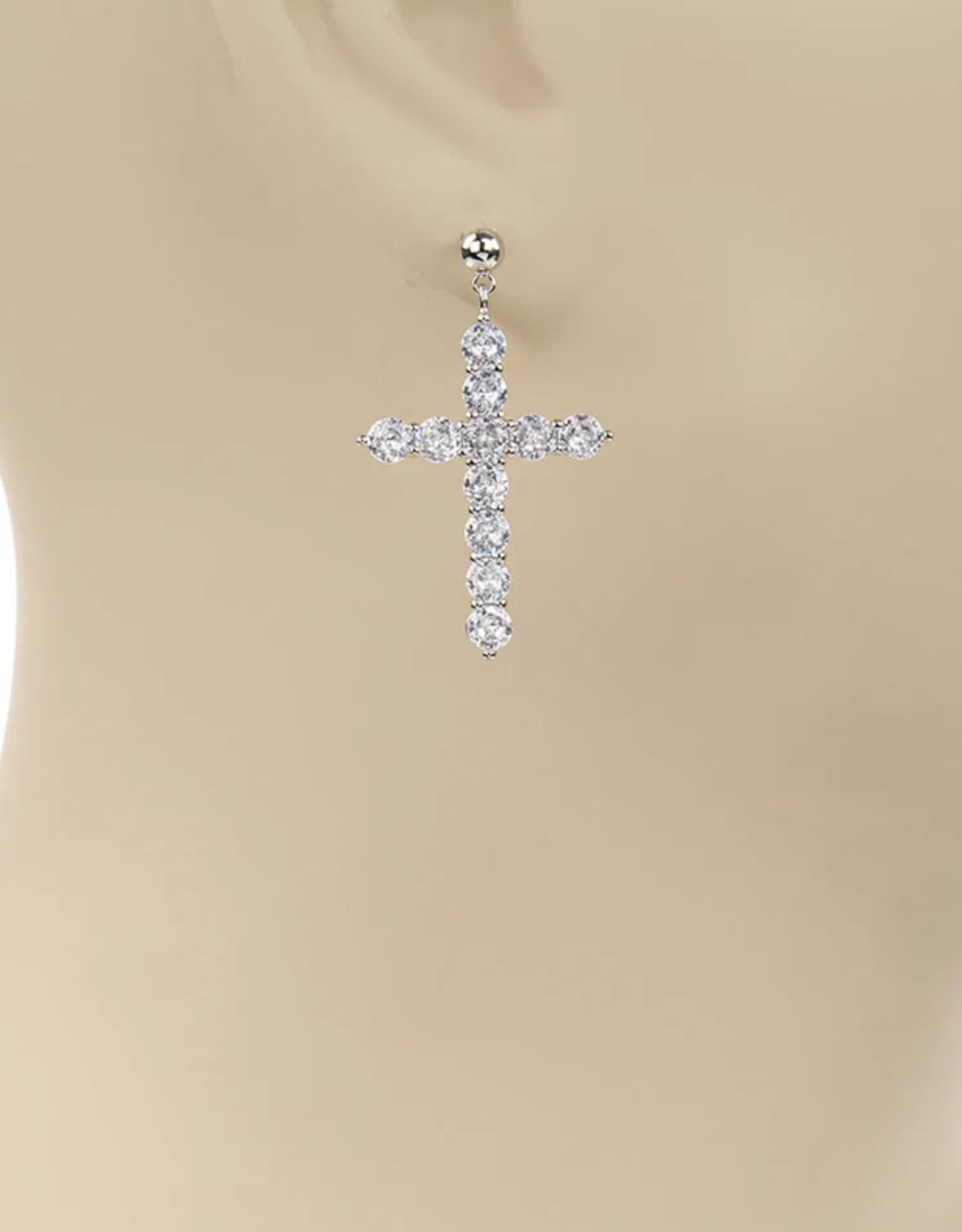 EARRING CZ CROSS STUD