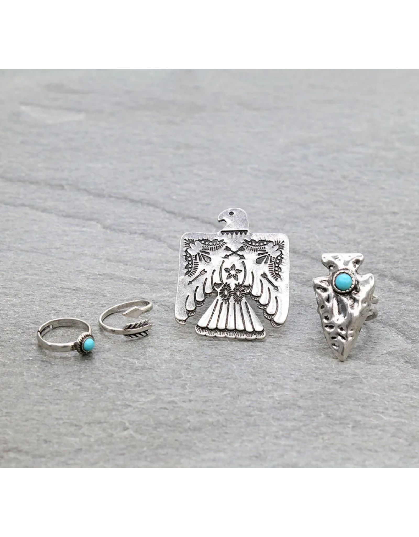 RING WESTERN DESIGN SEMI STONE TURQ 4-CUFF SET