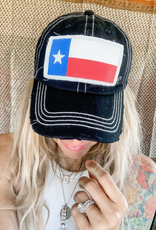 HAT BLK DISTRESSED BASEBALL CAP W/TEXAS PATCH