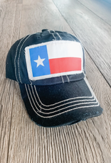 HAT BLK DISTRESSED BASEBALL CAP W/TEXAS PATCH