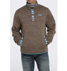 CINCH PULLOVER MNS FLEECE HEATHER BROWN BLUE LINED