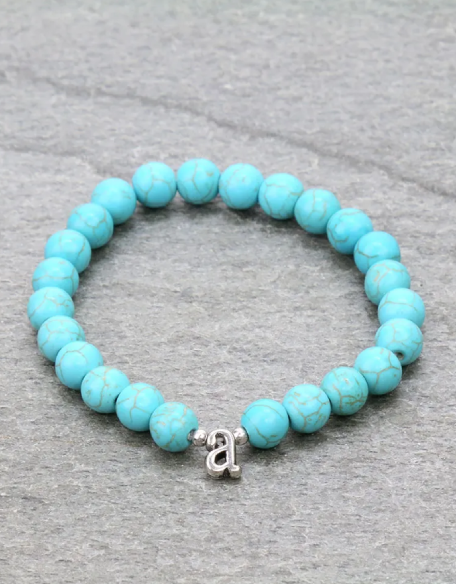 BRACELET LOWERCASE LETTER STRETCH W/TURQUOISE BEADS