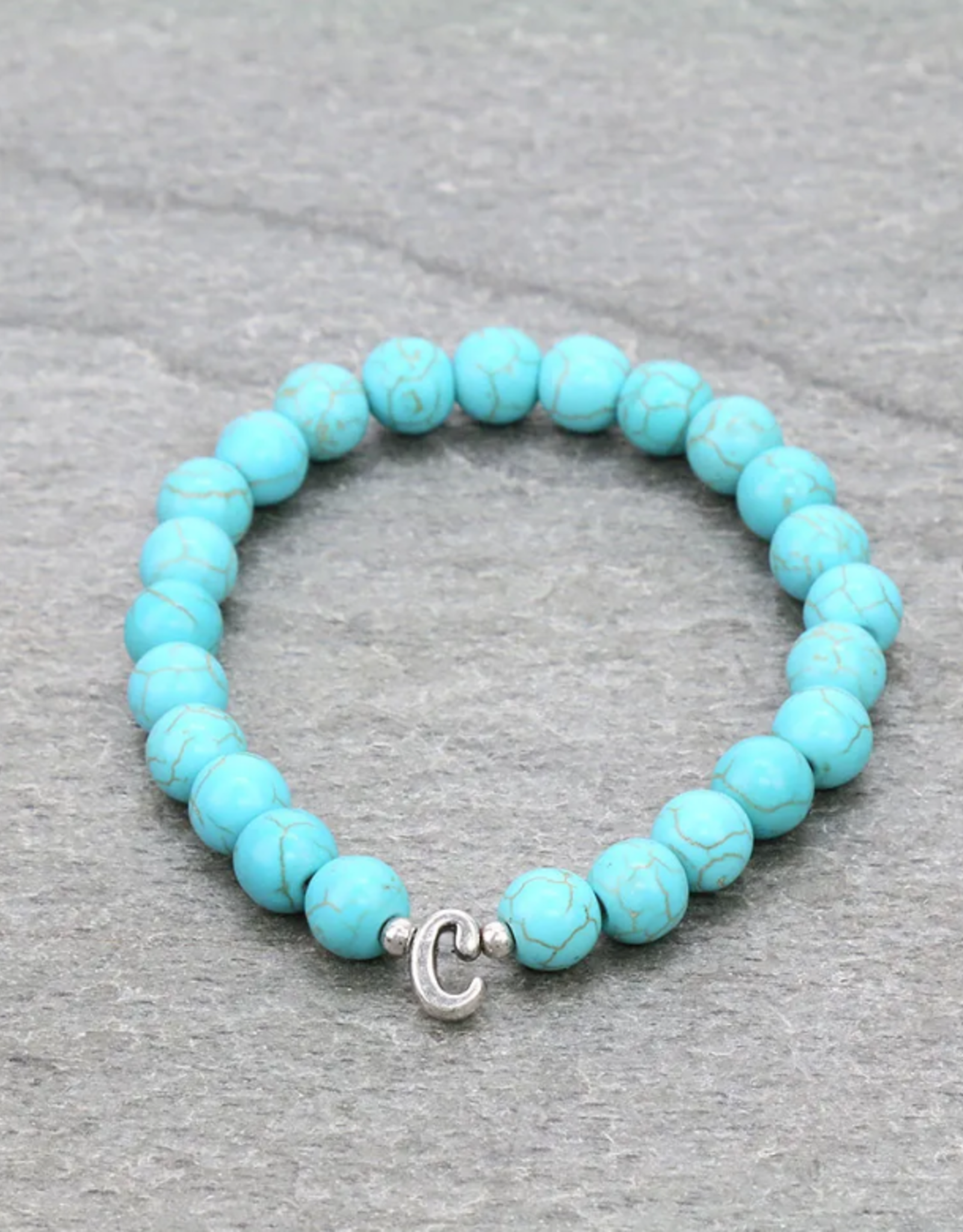 BRACELET LOWERCASE LETTER STRETCH W/TURQUOISE BEADS