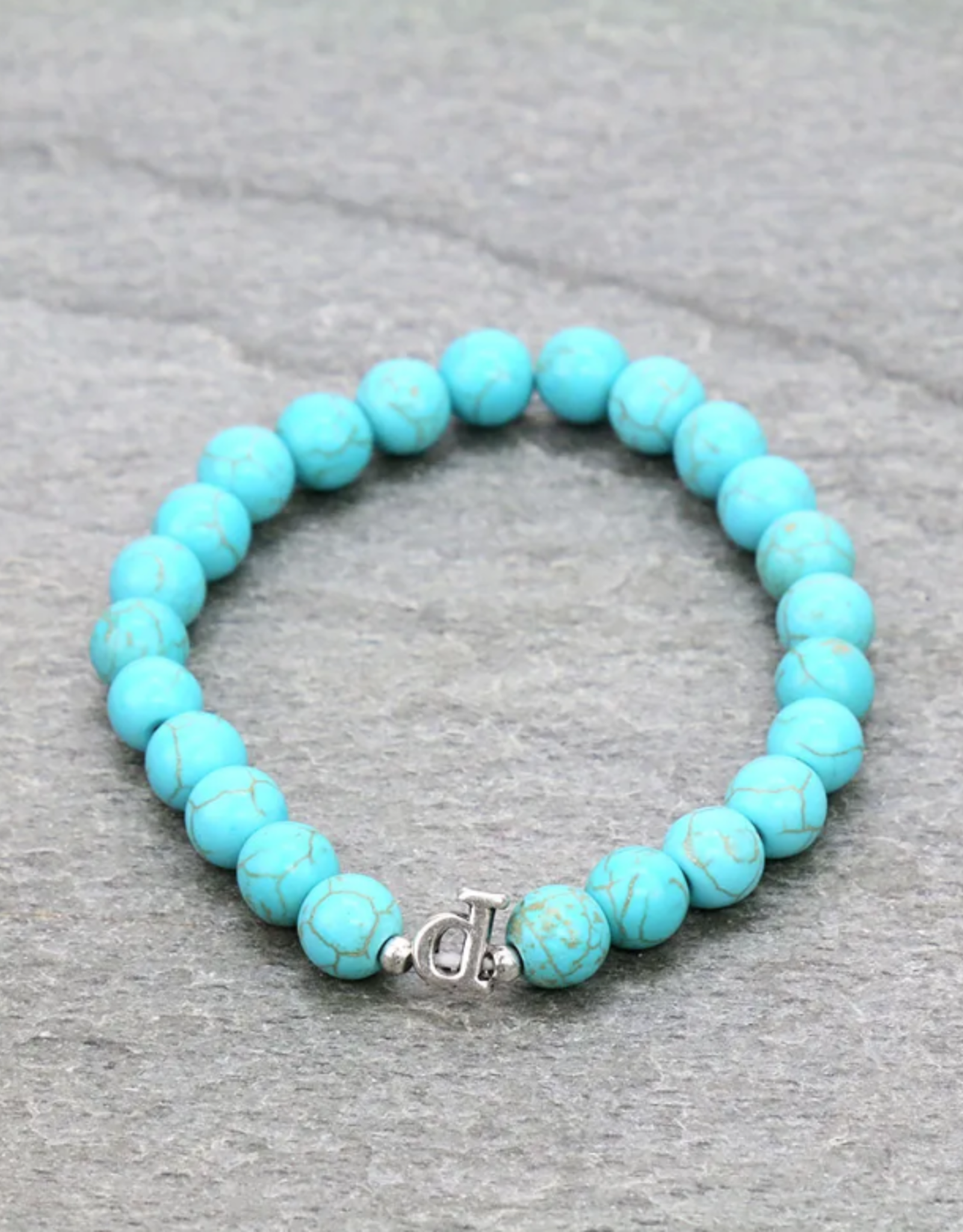 BRACELET LOWERCASE LETTER STRETCH W/TURQUOISE BEADS