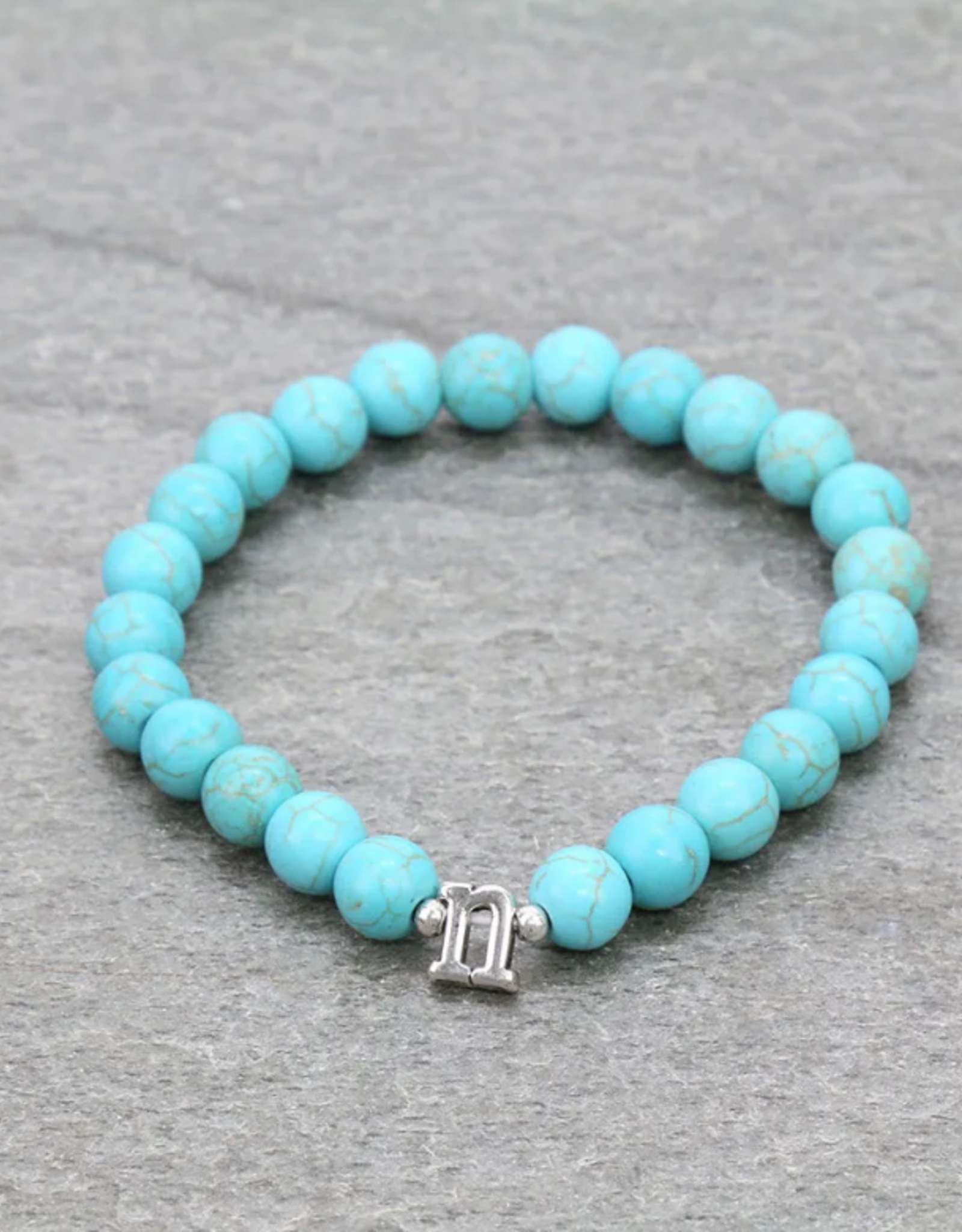 BRACELET LOWERCASE LETTER STRETCH W/TURQUOISE BEADS