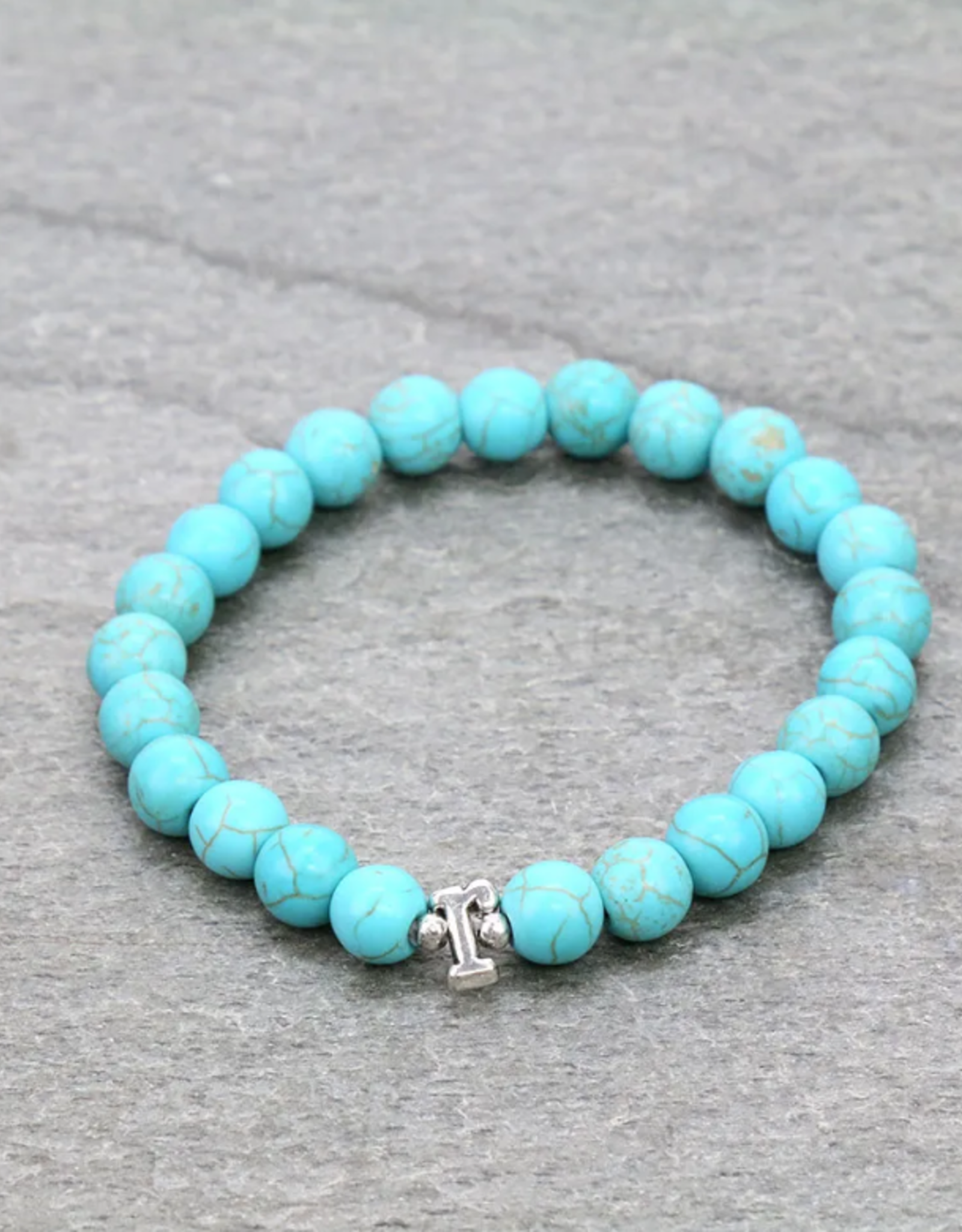 BRACELET LOWERCASE LETTER STRETCH W/TURQUOISE BEADS