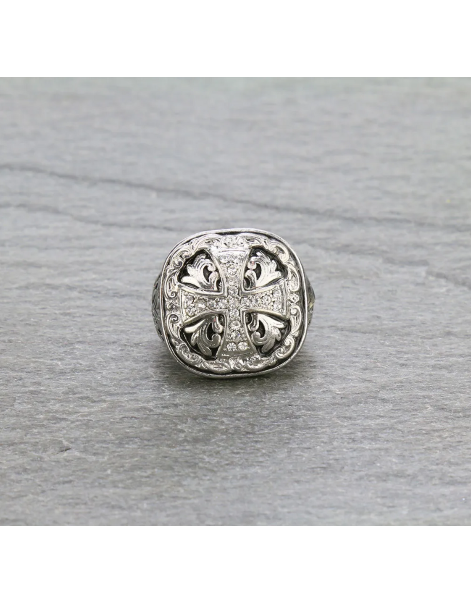 RING WESTERN CROSS STRETCH RING W/RHINESTONES