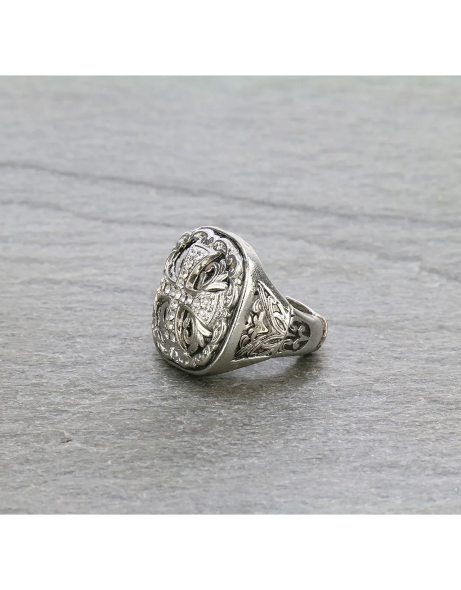 RING WESTERN CROSS STRETCH RING W/RHINESTONES