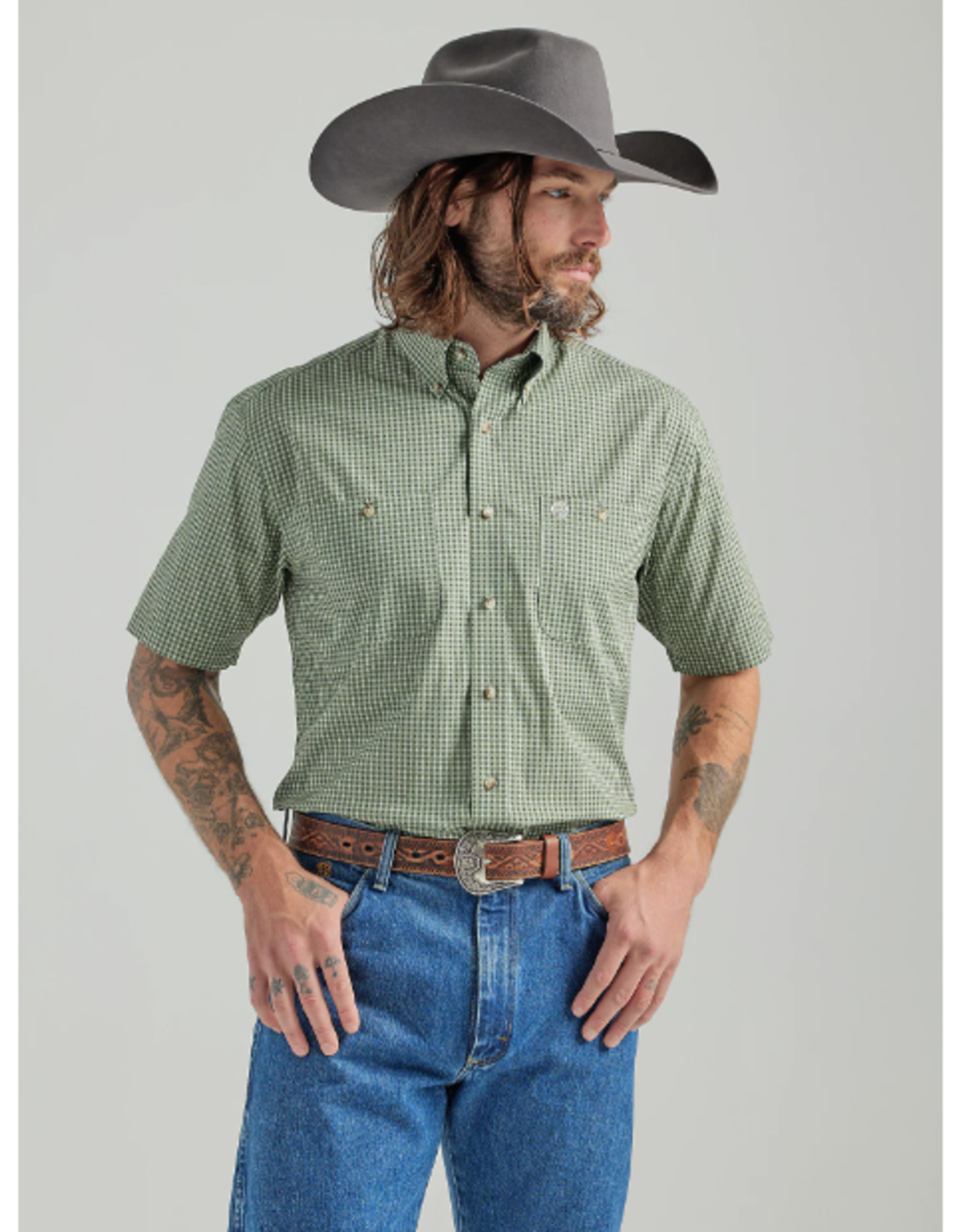 SHIRT MNS WRANGLER SS OLIVE GREEN