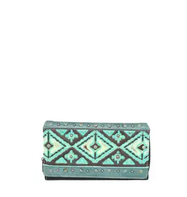 WALLET AZTEC TOOLED LEATHER TURQ W/ CONCHOS