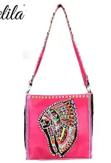 PURSE LEATHER HAND EMBROIDERED INDIAN MINI TOTE PINK
