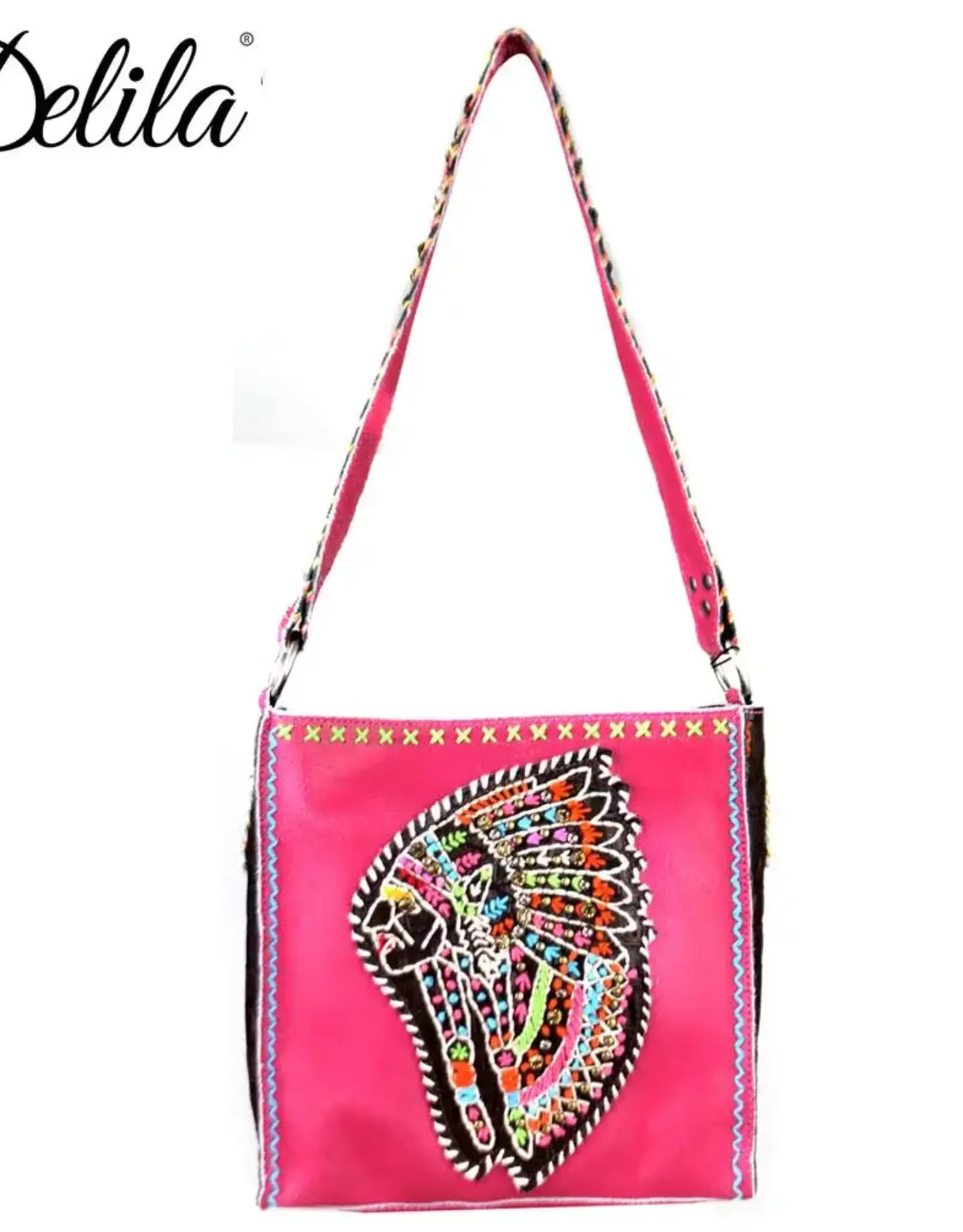 PURSE LEATHER HAND EMBROIDERED INDIAN MINI TOTE PINK