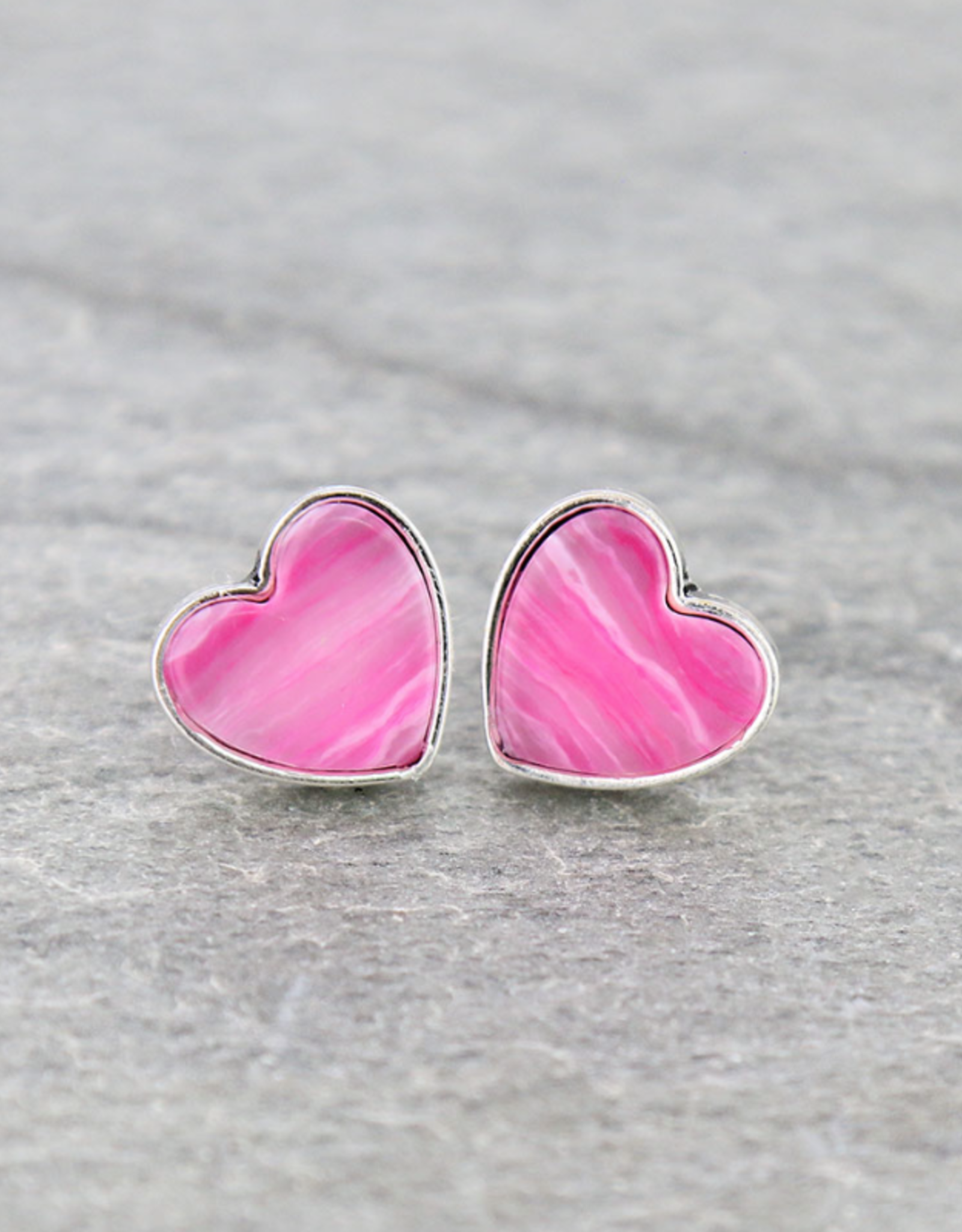 EARRING HEART AGATE STONE STUD