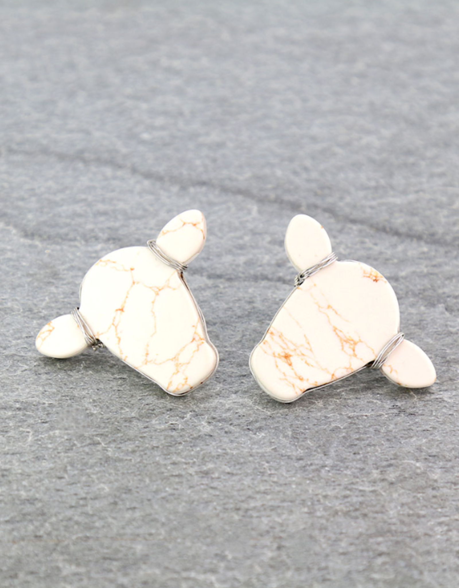 EARRING 1" COW HEAD STONE STUD NAT