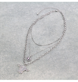 NECKLACE 3 ROW CONCHO & COW HEAD CHAIN GLASS STONE