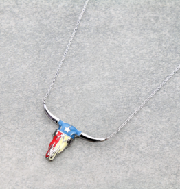 NECKLACE TEXAS FLAG STEER SKULL PENDANT