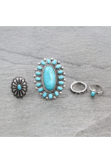 RING WESTERN DESIGN SEMI STONE TURQ 4-CUFF SET