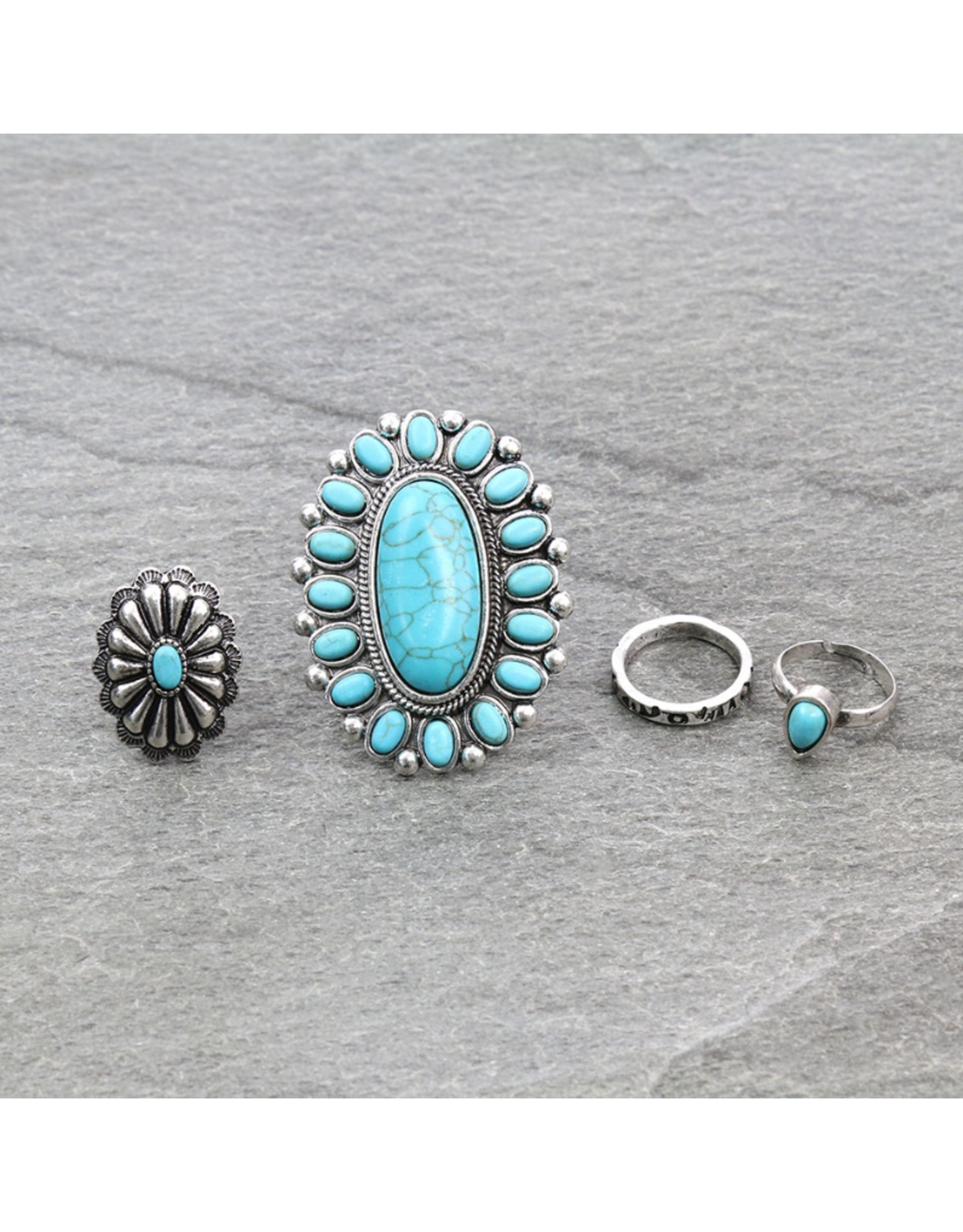 RING WESTERN DESIGN SEMI STONE TURQ 4-CUFF SET