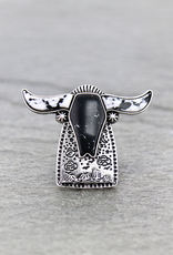 RING BLK STONE STEER SKULL CUFF