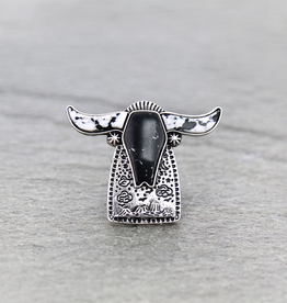 RING BLK STONE STEER SKULL CUFF