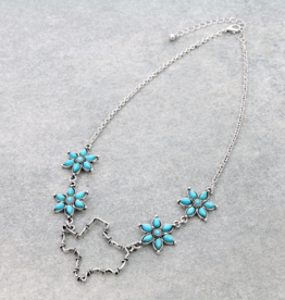 NECKLACE BARBED WIRE TX MAP W/TURQ FLOWERS