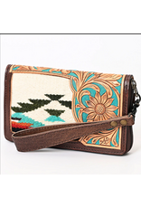 PURSE AD CLUTCH TOOLED LEATTHER TURQ W/ MULTI BLKNT