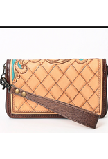 PURSE AD CLUTCH TOOLED LEATTHER TURQ W/ MULTI BLKNT