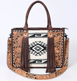 PURSE AD LARGE CROSSBODY TOTE CC TOOLED LEATHER W/ AZTEC BLNKT