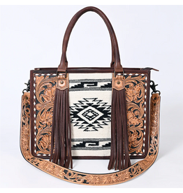 PURSE AD LARGE CROSSBODY TOTE CC TOOLED LEATHER W/ AZTEC BLNKT