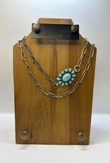 NECKLACE PAPER CLIP CHAIN w/ SQUASH BLOSSOM PENDENT TURQUOISE