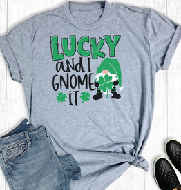 THE WAY DOWN SOUTH SHIRT WMS GRY TEE "LUCKY & I GNOME IT"