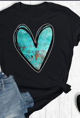 THE WAY DOWN SOUTH SHIRT WMS TEE BLACK W/ TURQUOISE HEART