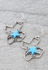 EARRING TEXAS MAP STAR STONE DANGLE WIRE