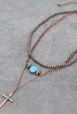 NECKLACE COPPER MULTILAYERED W/CROSS PENDANT