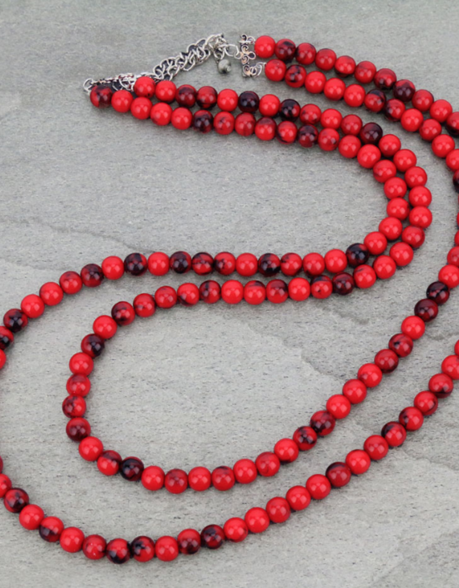 NECKLACE 2-LAYER BEADED RED