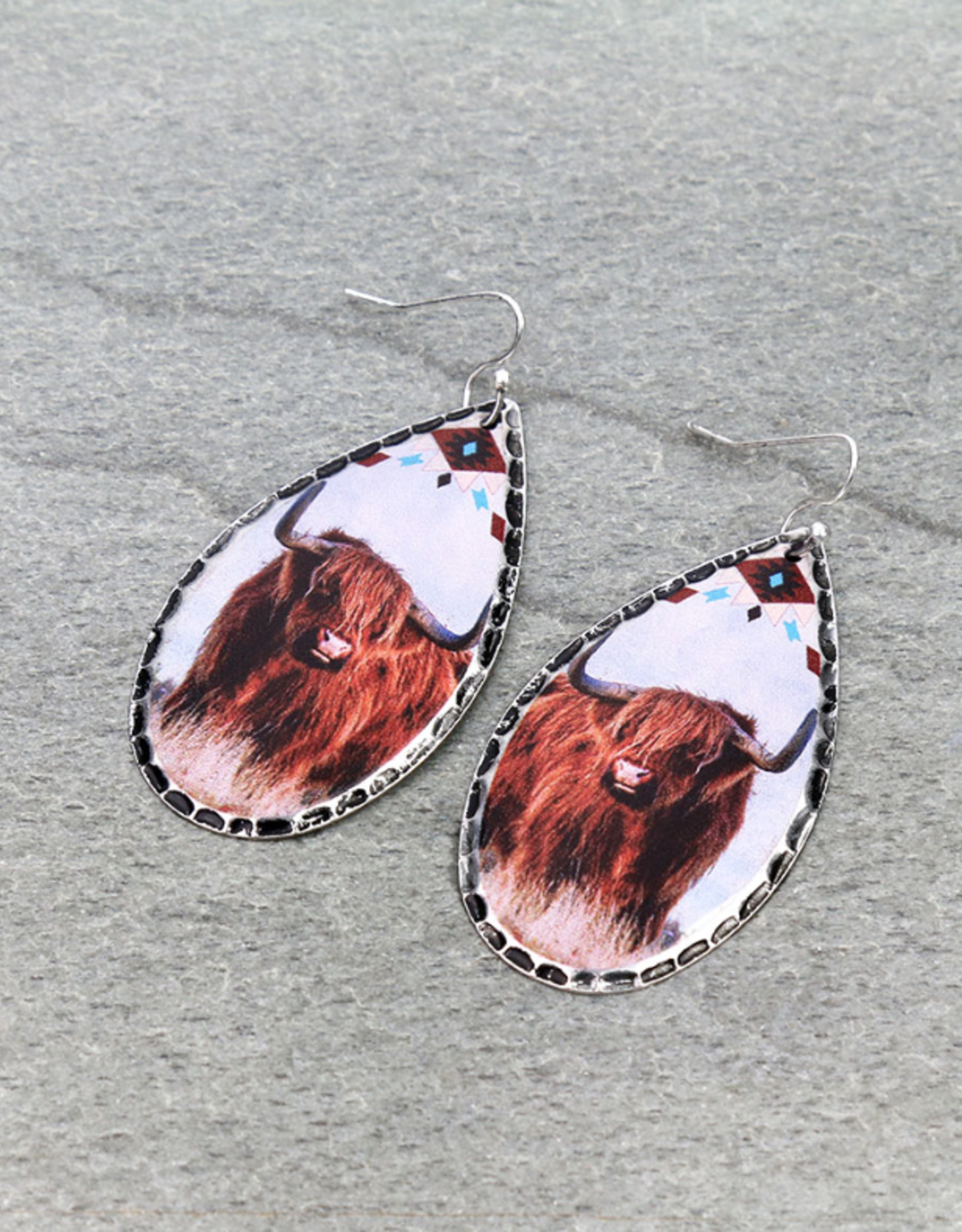 EARRING COW PRINT TEARDROP DANGLE