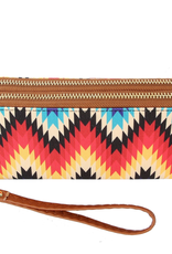 WALLET AZTEC PRINTED BLU/PURP/CREAM/RED/BLK DOUBLE ZIP WRISTLET