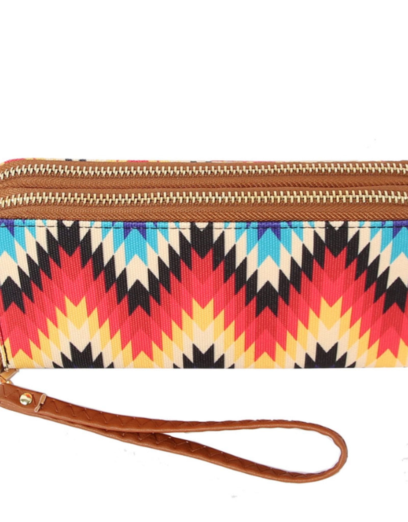 WALLET AZTEC PRINTED BLU/PURP/CREAM/RED/BLK DOUBLE ZIP WRISTLET