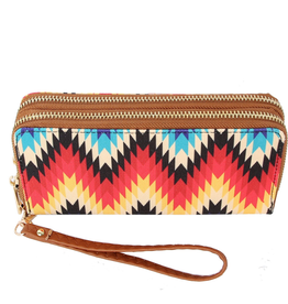 WALLET AZTEC PRINTED BLU/PURP/CREAM/RED/BLK DOUBLE ZIP WRISTLET