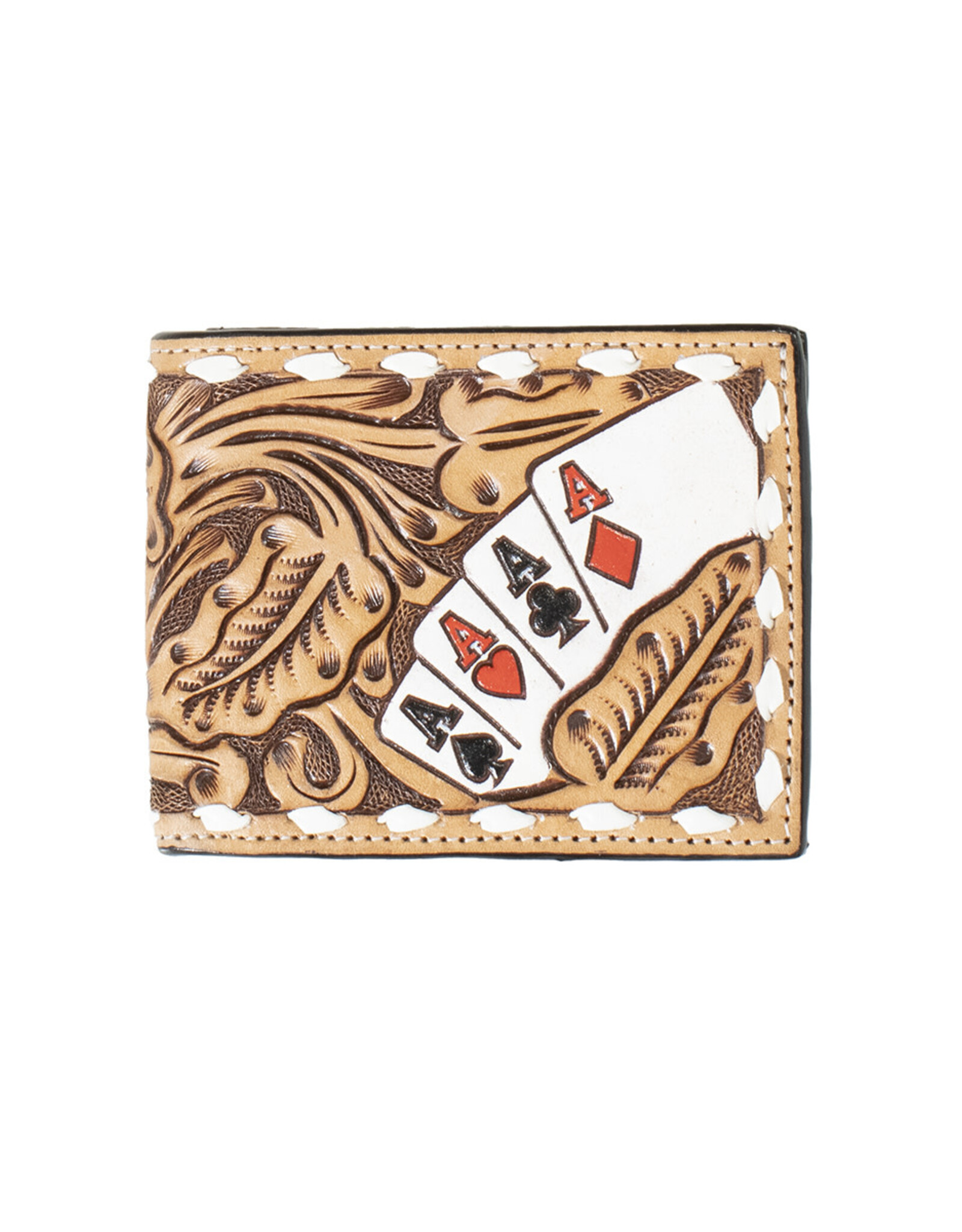 3D WALLET MENS BILFOLD HAND PAINTED ACE CARDS - NATURAL