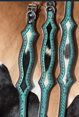 EQUIPAGE DOG COLLAR HAIR ON COWHIDE SCALLOPED TURQUOISE