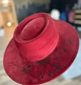 HAT WMS BURNT SUEDE SUNFLOWER RED