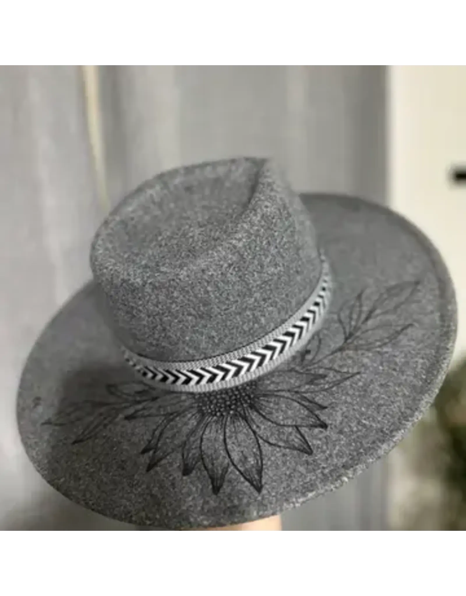 HAT WMS BURNT FELT W/SUNFLOWER CHARCOAL