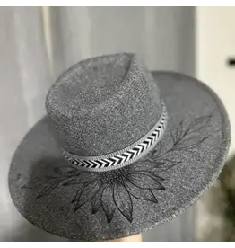 HAT WMS BURNT FELT W/SUNFLOWER CHARCOAL