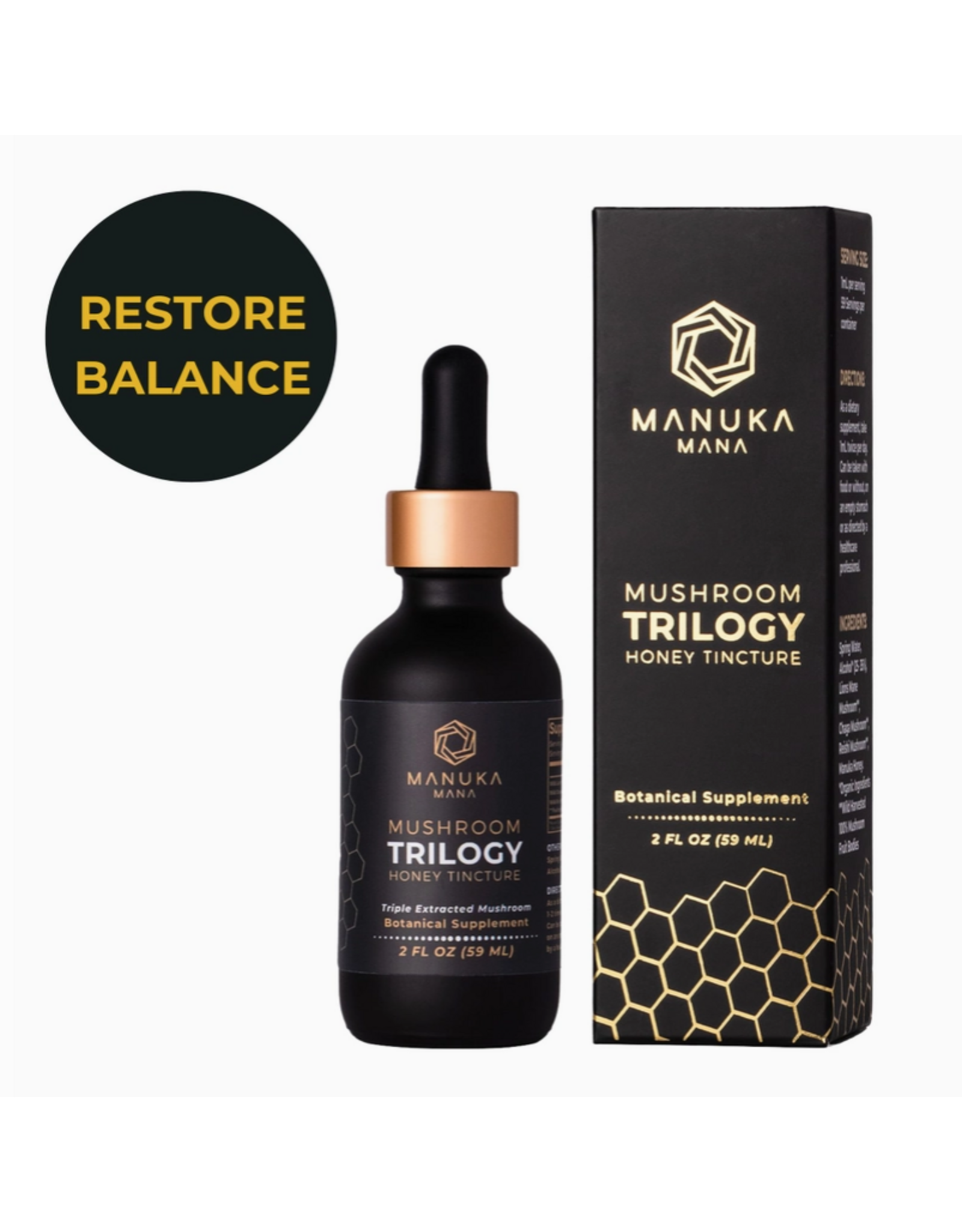 Manuka Mana MUSHROOM TRILOGY HONEY TINCTURE 2 OZ