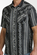 CINCH SHIRT MNS CINCH SS CAMP SHIRT BLK STRIPE W/FLOWERS