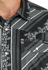 CINCH SHIRT MNS CINCH SS CAMP SHIRT BLK STRIPE W/FLOWERS