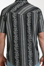 CINCH SHIRT MNS CINCH SS CAMP SHIRT BLK STRIPE W/FLOWERS