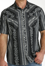 CINCH SHIRT MNS CINCH SS CAMP SHIRT BLK STRIPE W/FLOWERS