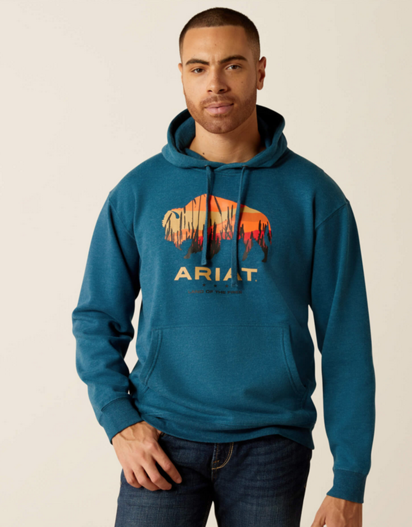 ARIAT HOODIE MNS ARIAT BISON PLAINS BLUE HEATHER